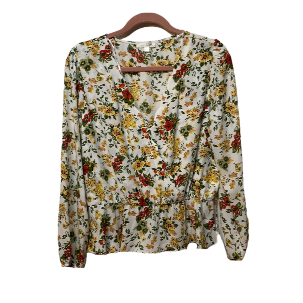 Nine Britton Floral Print Top - Red, Yellow, Green on White
